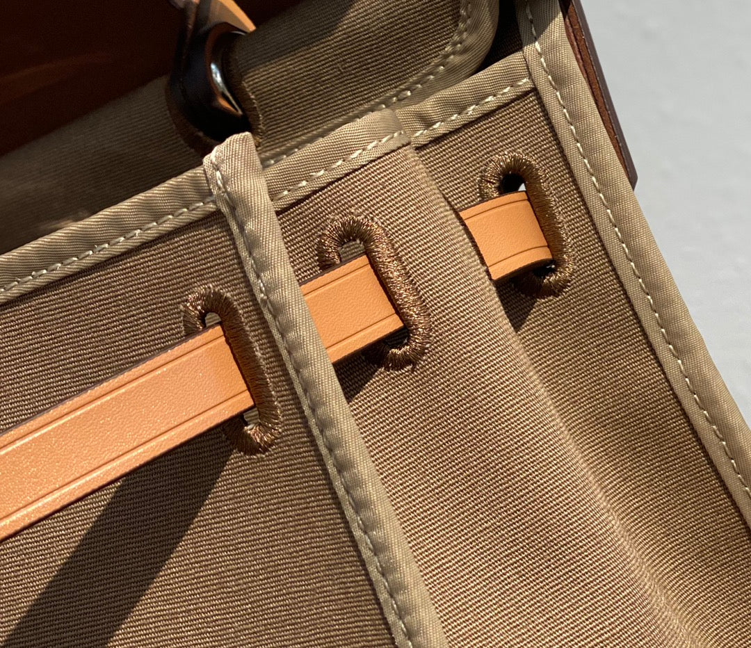 Herbag 31 Toile Brown Canvas Gold Cowhide Leather