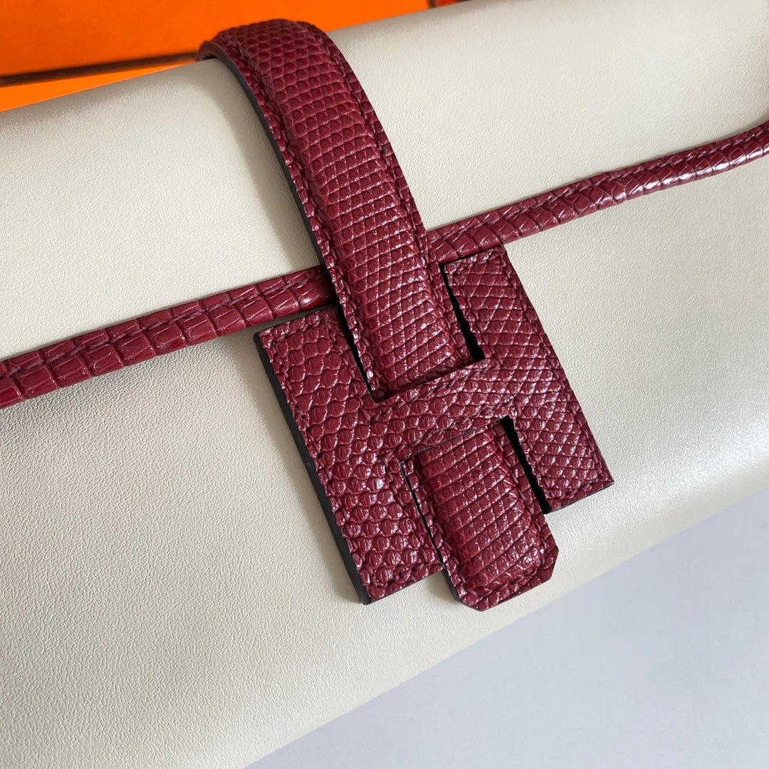 HM Jige Elan 29 Clutch In White Calfskin With Garnet Red Lizard Skin (25 days of production)