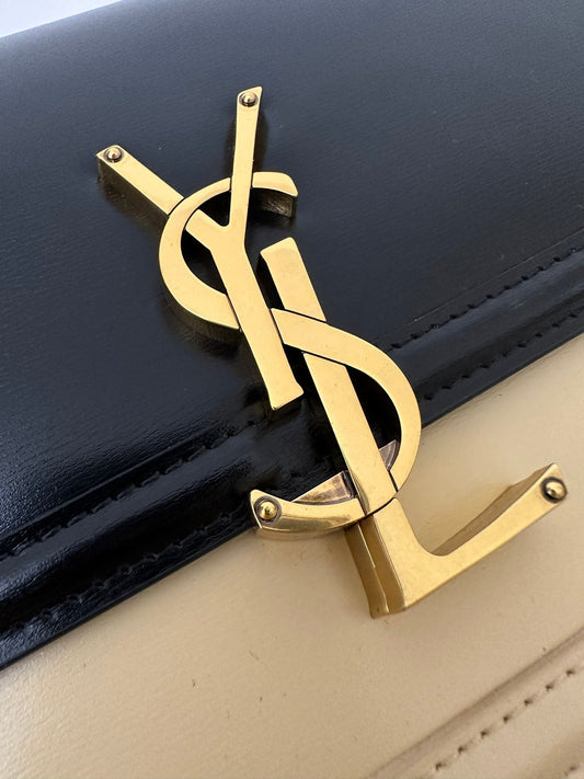 YSL Solferino Small Satchel Bag Black mix Beige Gold Calfskin 339470