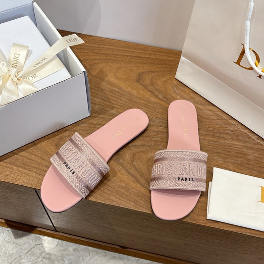 CD 26s Embroidered Sandals Canvas Cowhide 685496