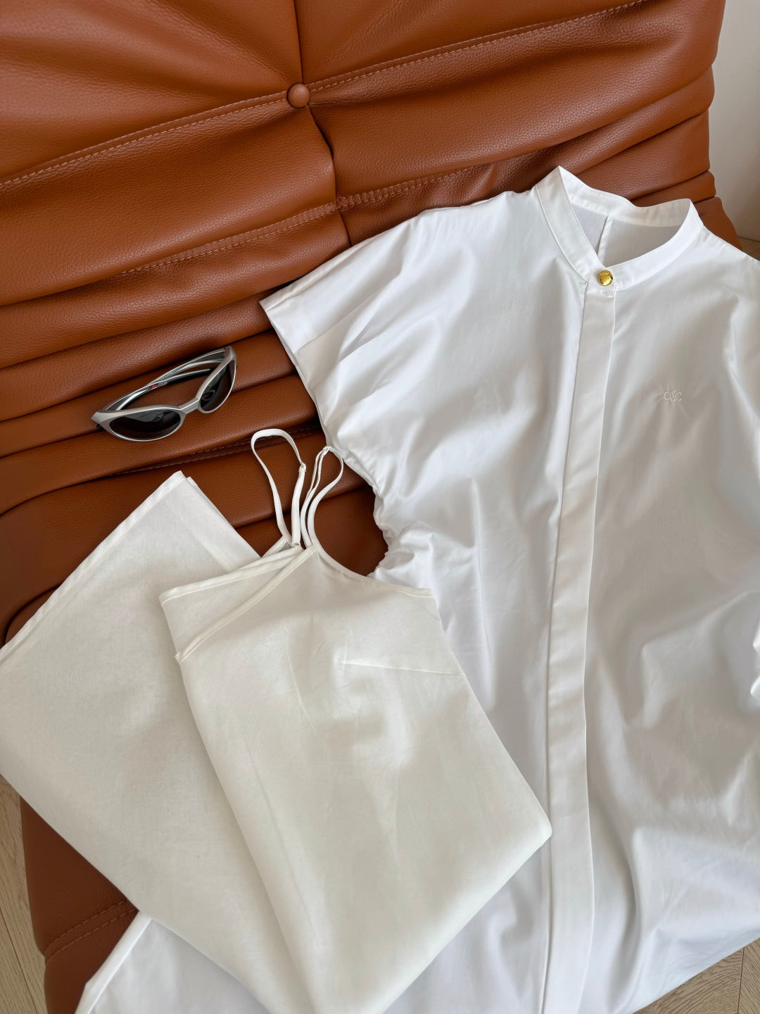 Celine 25 Flying Sleeve Waist Dress White Cotton