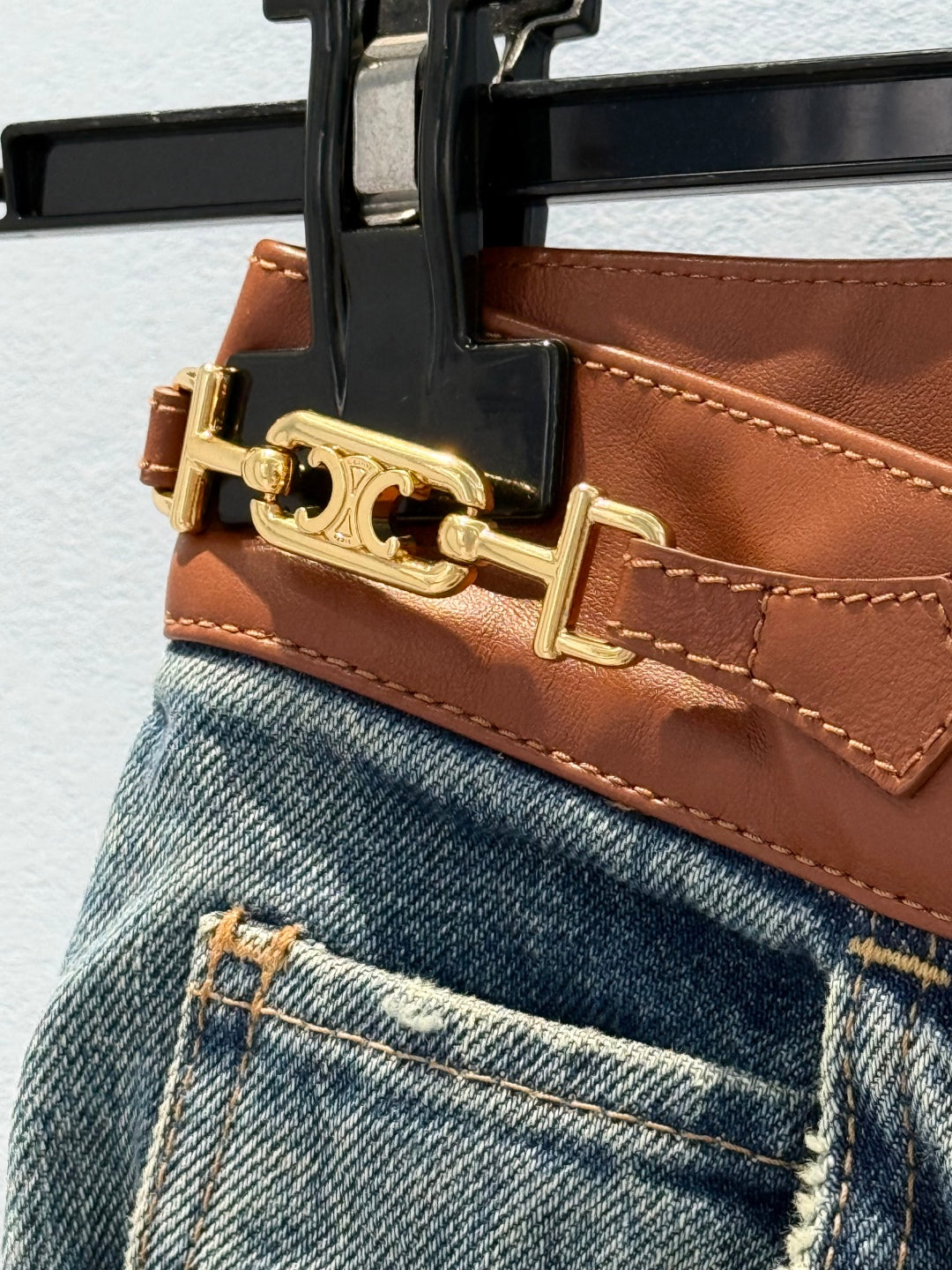 Celine Denim Jeans with Belt Blue mix Brown Cotton
