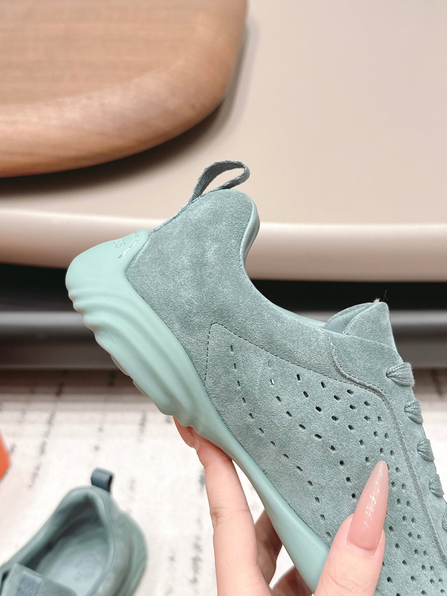HM 26s Trail Sneakers In Sage Green Perforated Suede