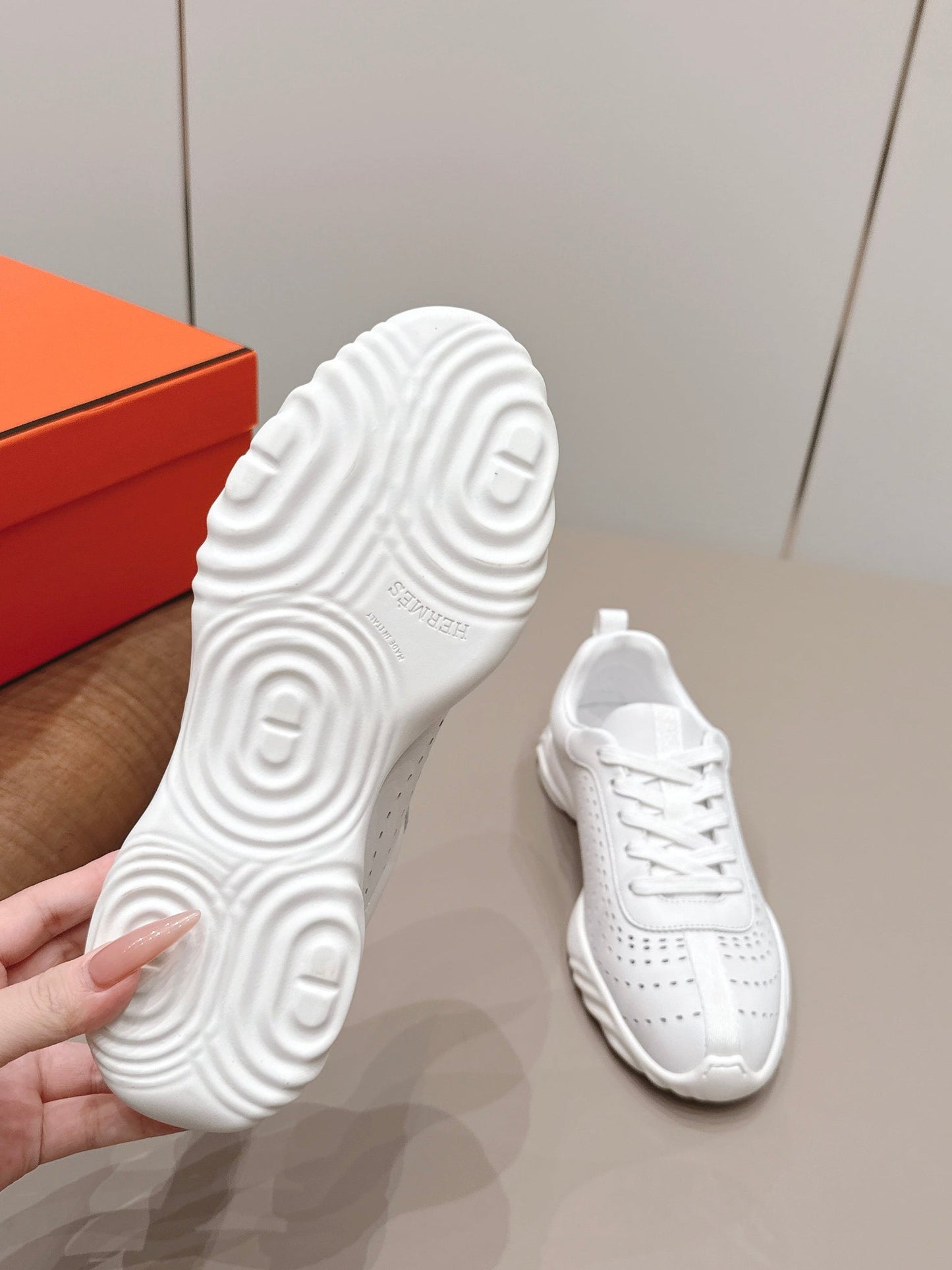 HM 26s Trail Sneakers In White Perforated Calfskin