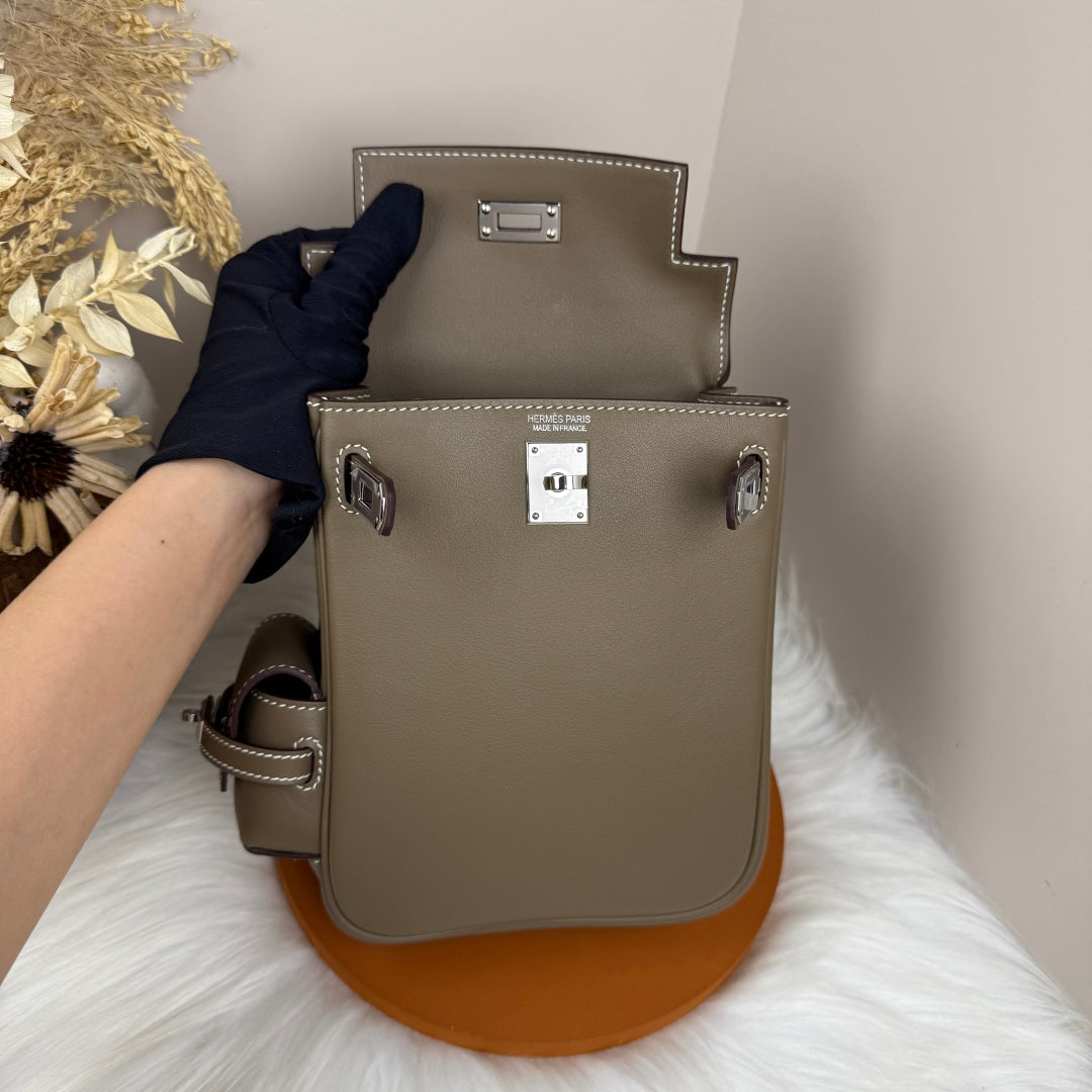 HM Kelly Jump Backpack Taupe Brown Cowhide Sliver Hardware 270042