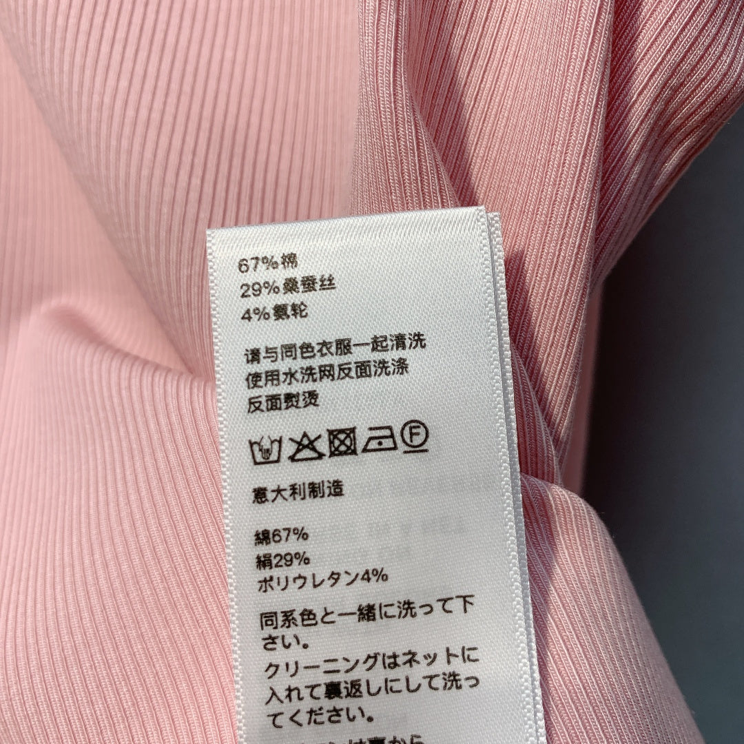 Celine Triomphe Tank Top Light Pink Ribbed Cotton