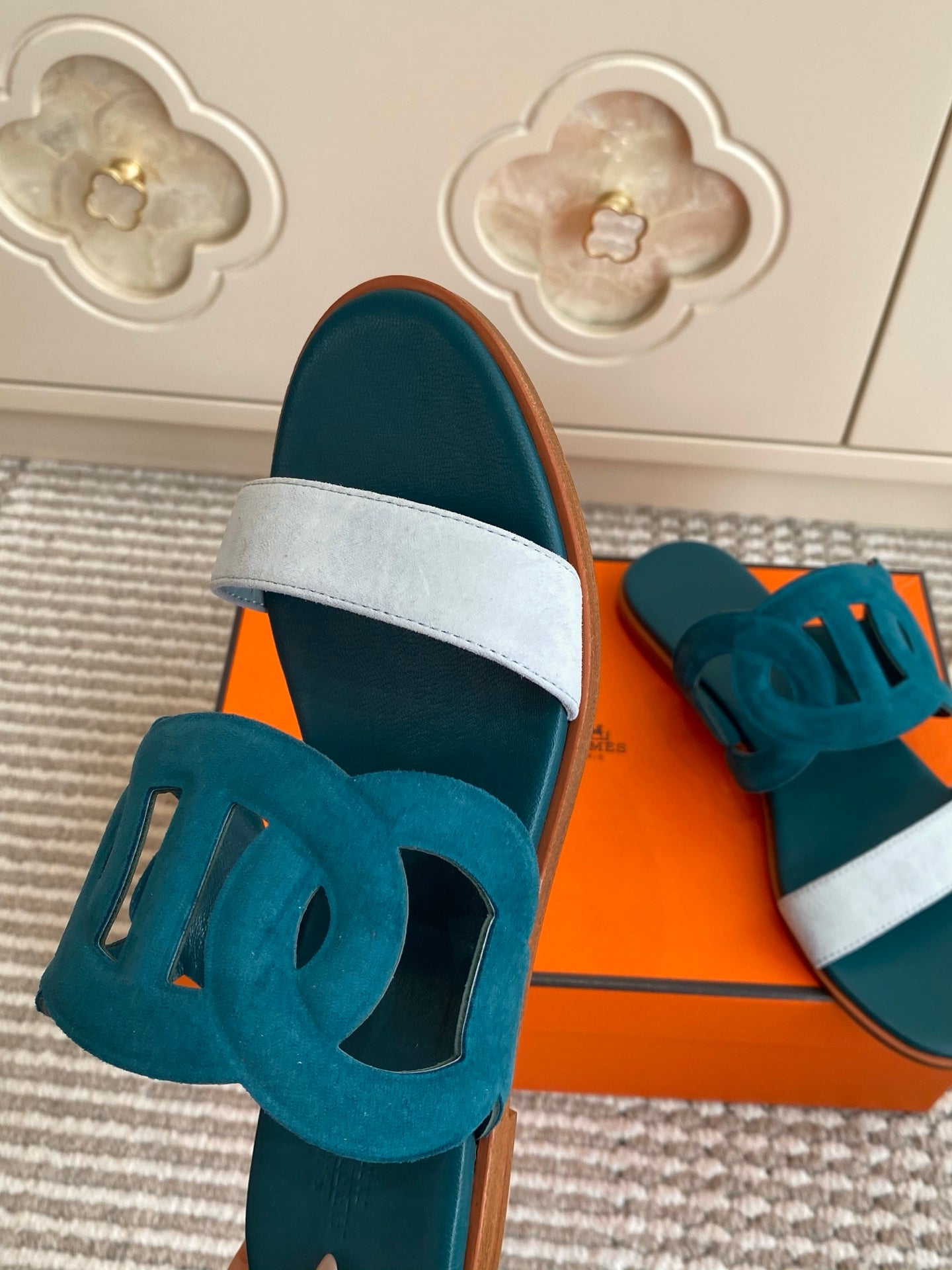 HM Lagune Sandal Teal Green Suede 776536