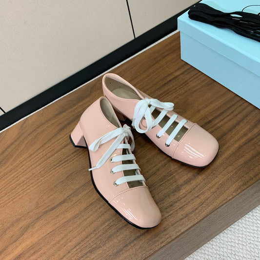 PRA 26S Chunky Heeled 40 Nude Pink Patent Leather 606371