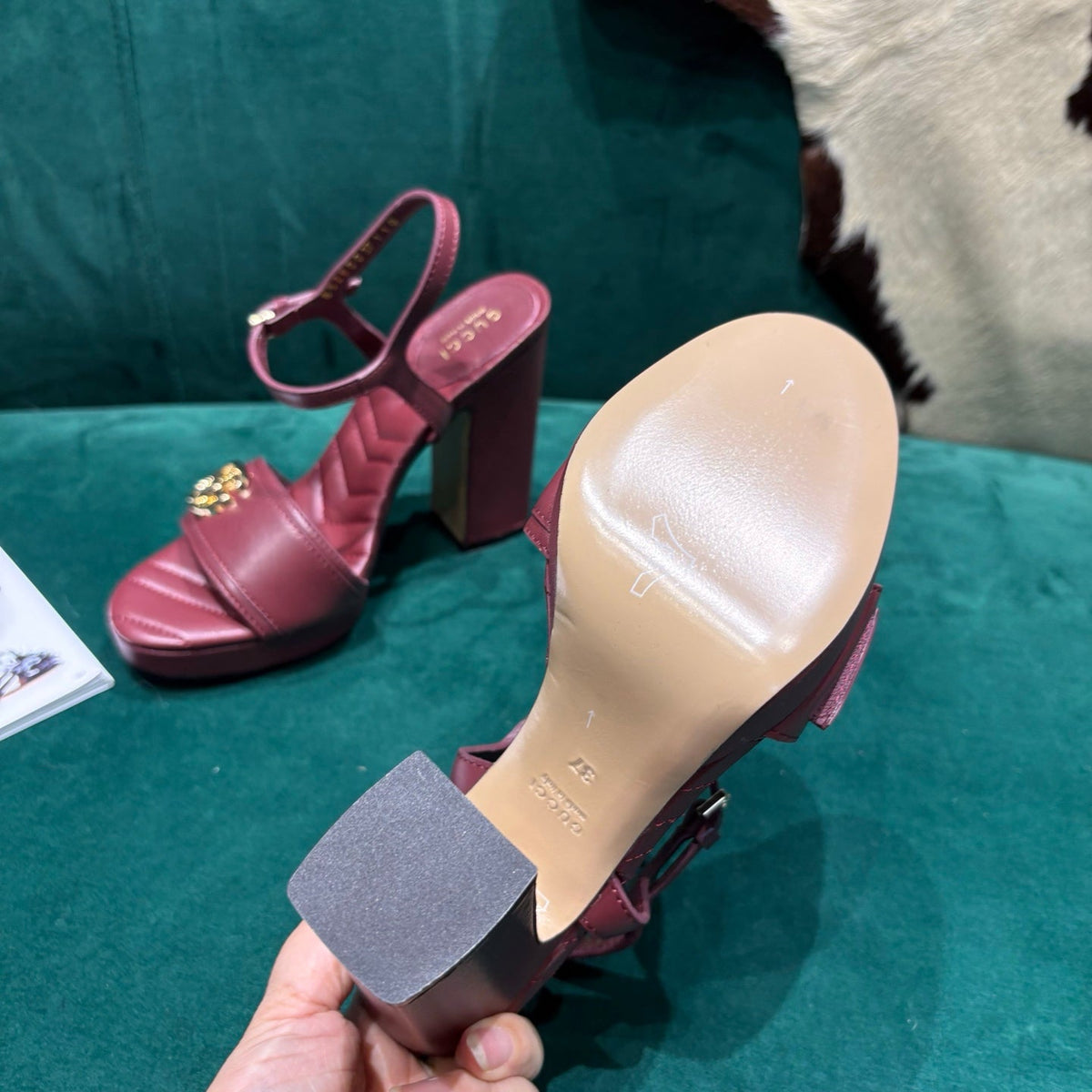 GG Platform Sandals With The Double G Burgundy Leather 741239