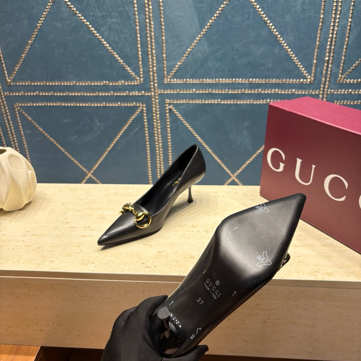 GG 26s Signoria Horsebit Pumps 7cm Black Leather 106950