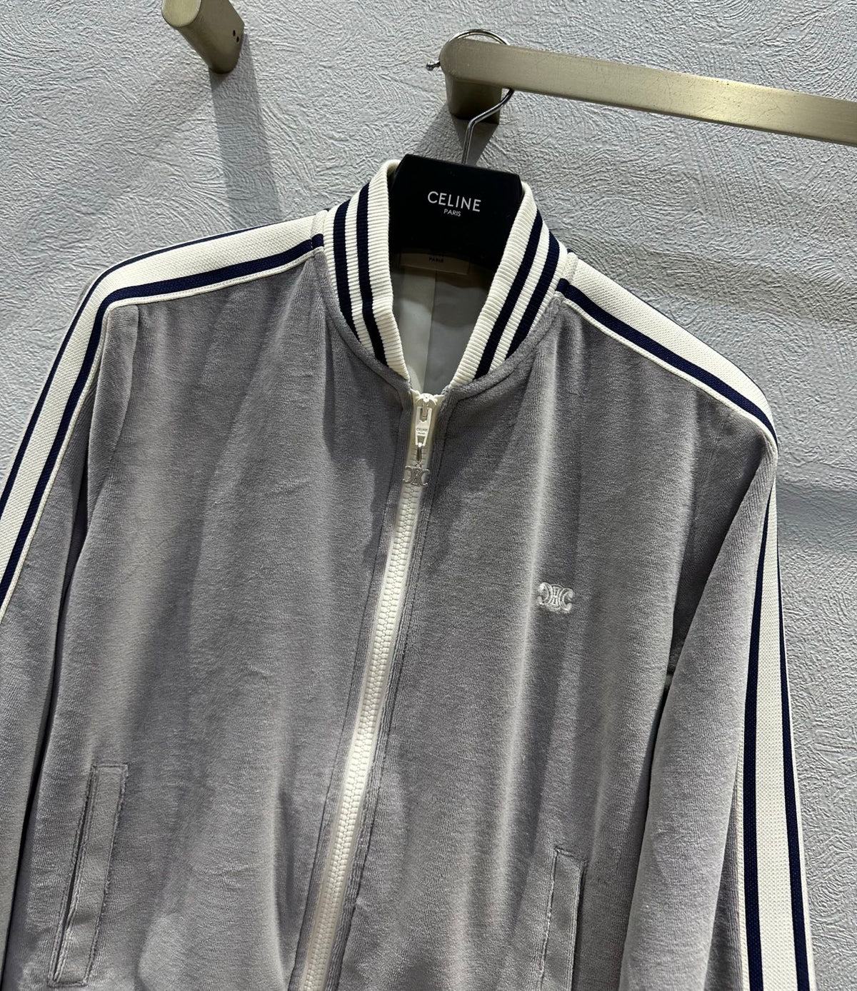 Celine 25 Jacket Grey White Velvet Cotton
