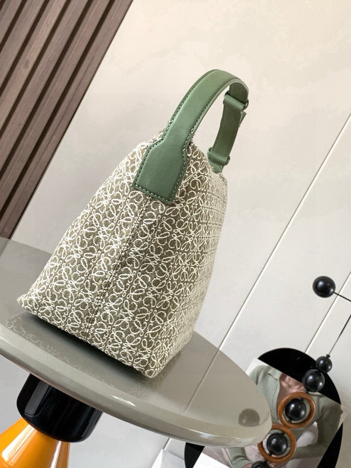 Loewe Cubi Anagram Bag 35cm Green White Jacquard Cotton Calfskin