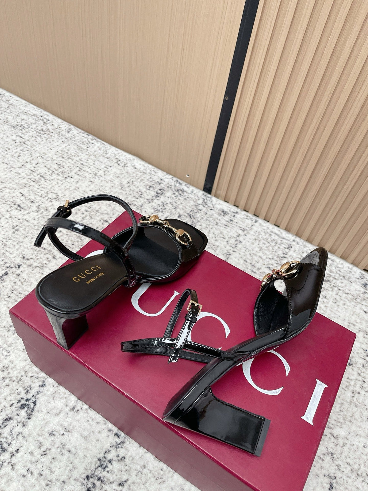 GG Signora Sandals 8.5cm Black Shiny Leather 752220