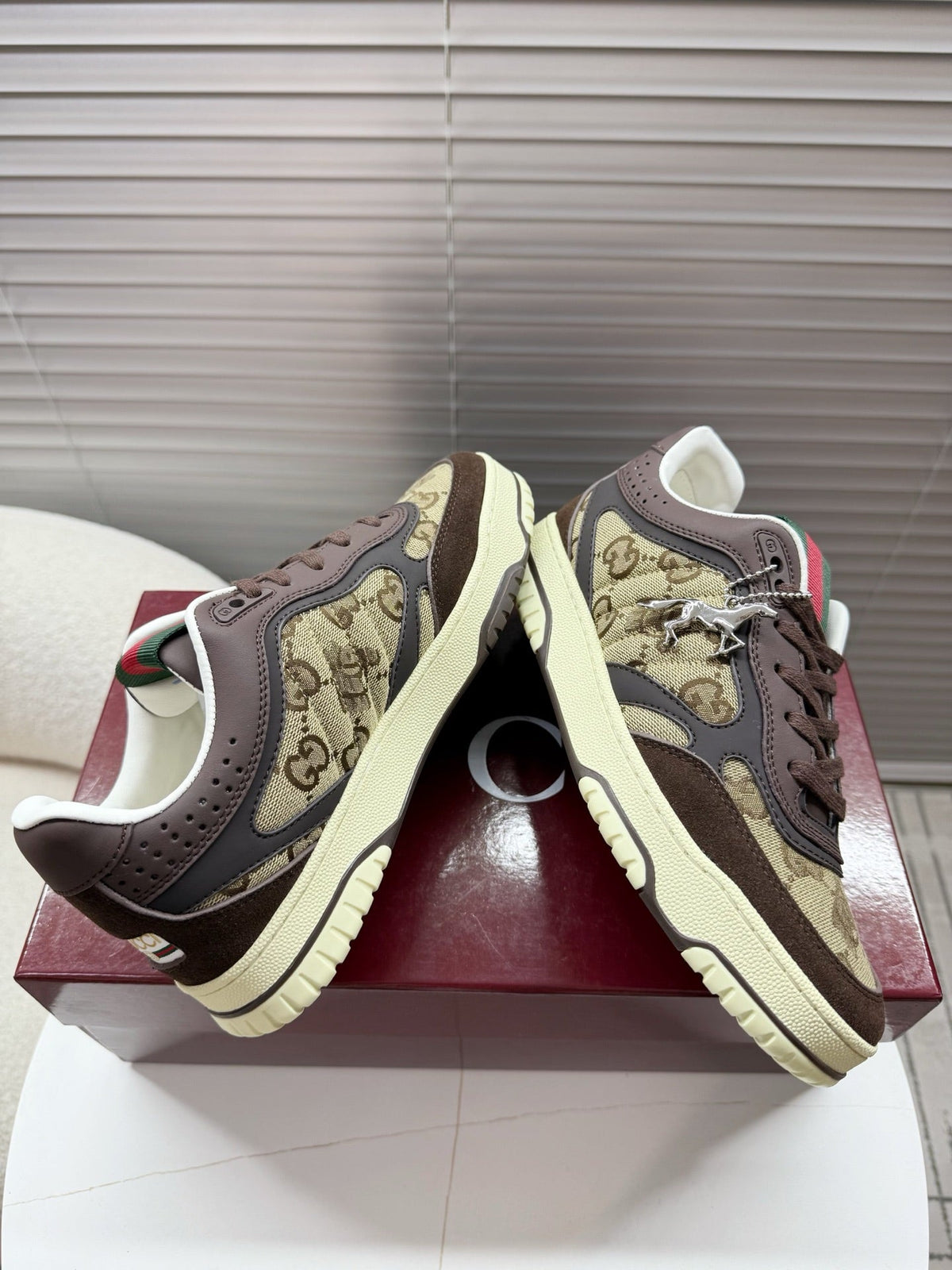 Gucci 26s Mac80 Sneaker In Beige Canvas And Dark Brown Leather