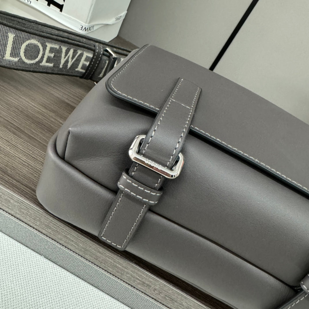 Loewe XS Military Messenger Bag 24.5 Charcoal Grey Cowhide