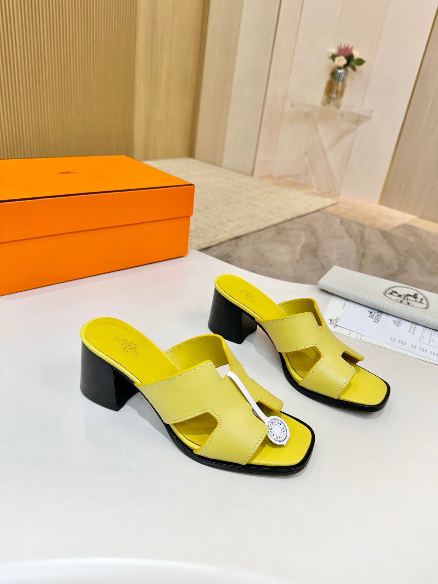 HM 26s Helia Sandal 70mm In Yellow Calfskin