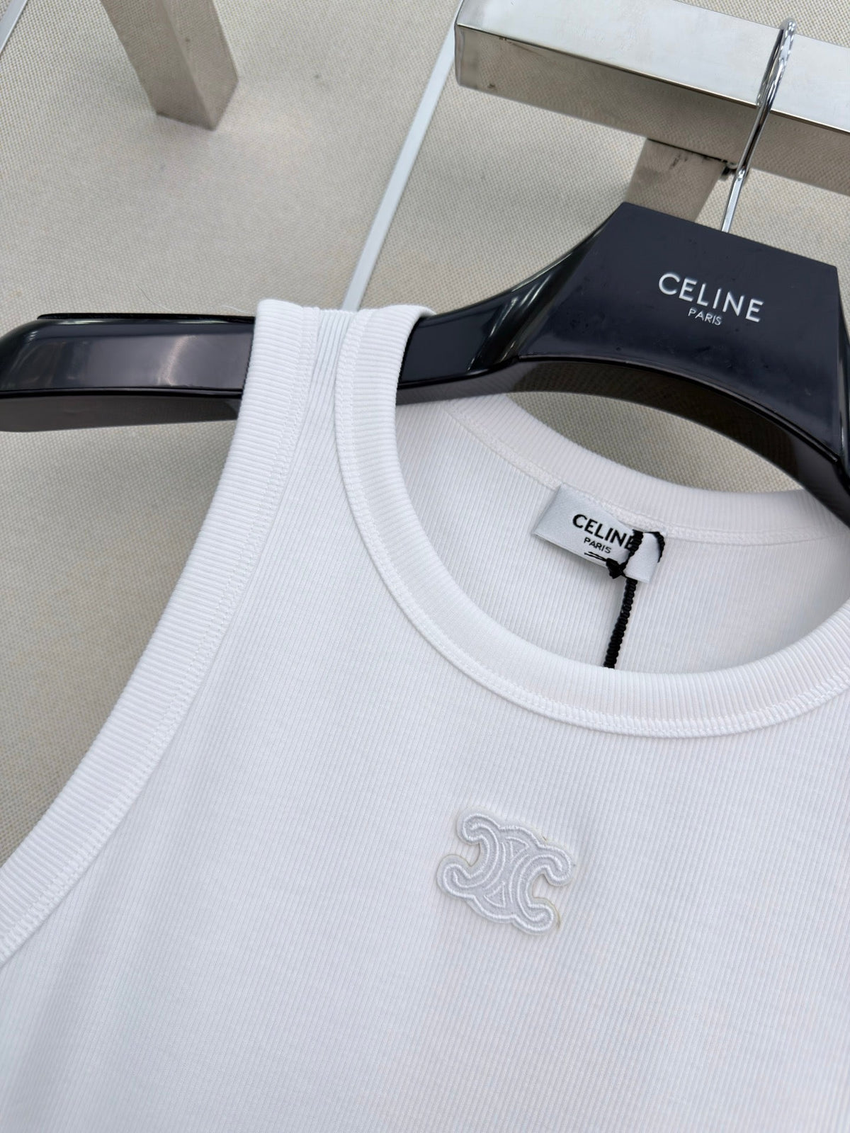 Celine Triomphe Vest Top White Cotton 379647