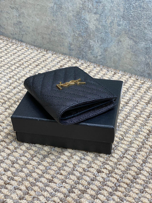 YSL Cassandre Matelassé Bi-Fold Wallet Black Caviar Cowhide GHW