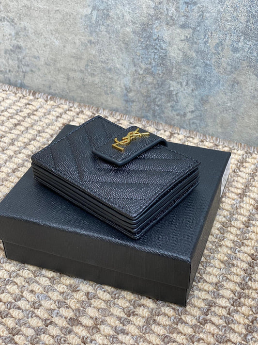 YSL Accordion Card Wallet Black 11cm Caviar Cowhide GHW