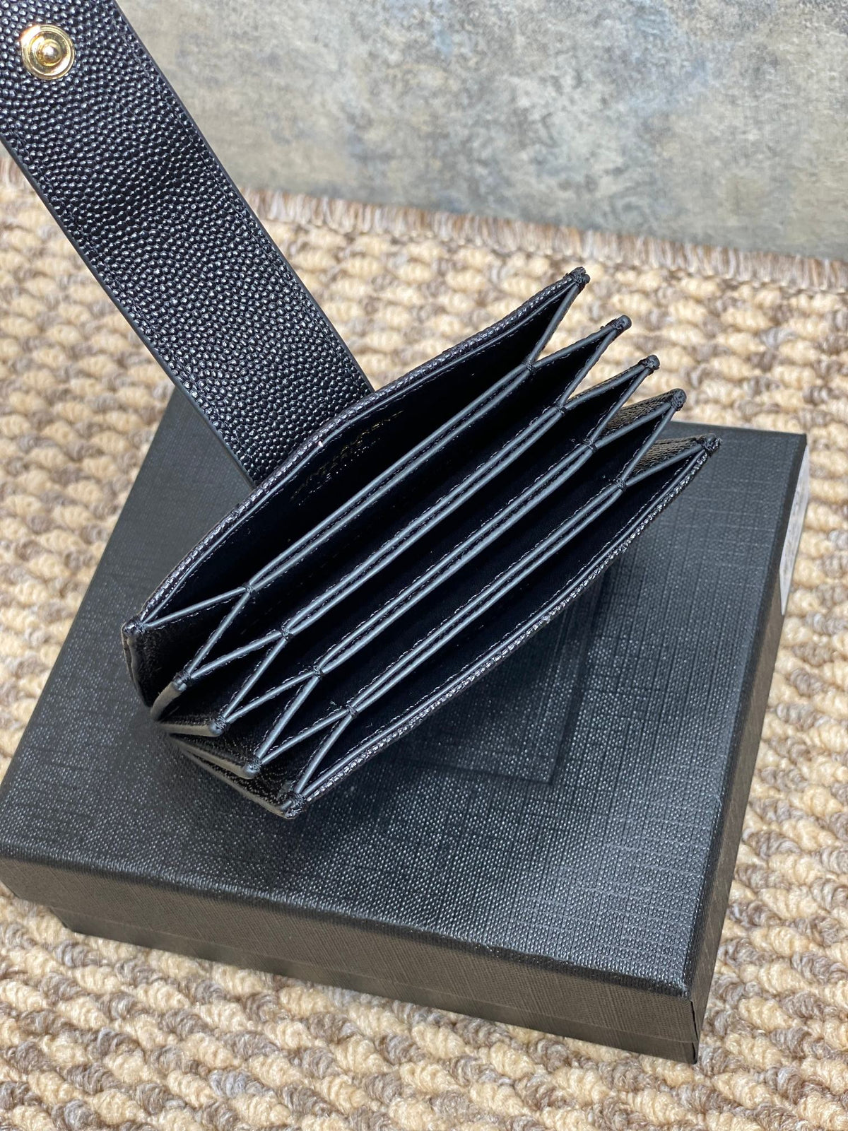YSL Accordion Card Wallet Black 11cm Caviar Cowhide GHW