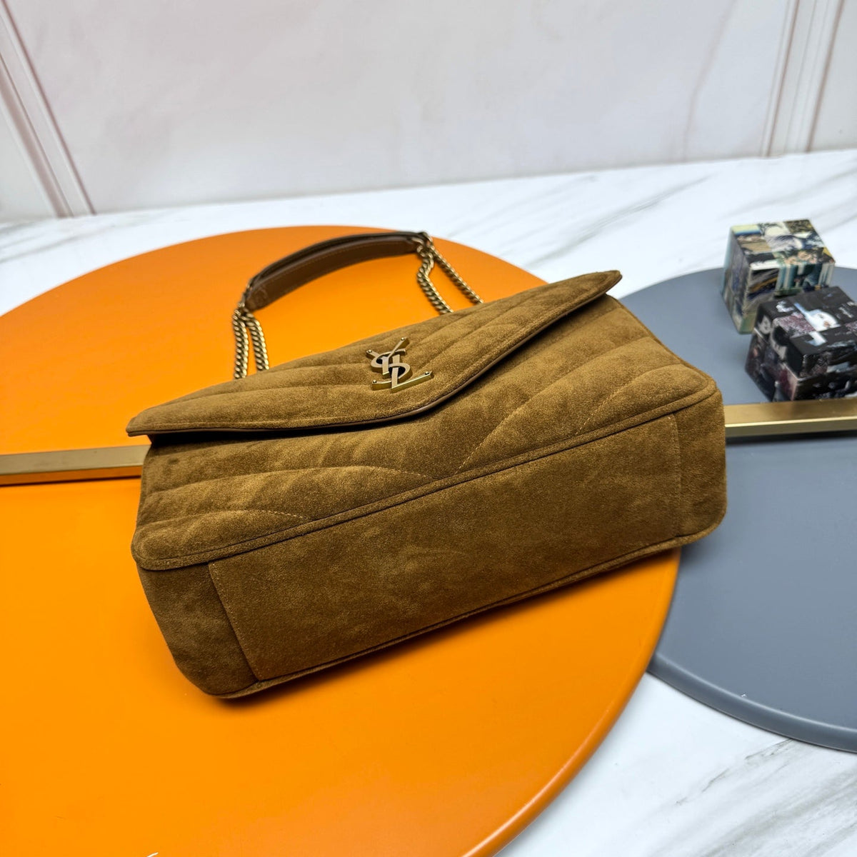 YSL Loulou Bag 29cm Coffee Brown Suede 285663