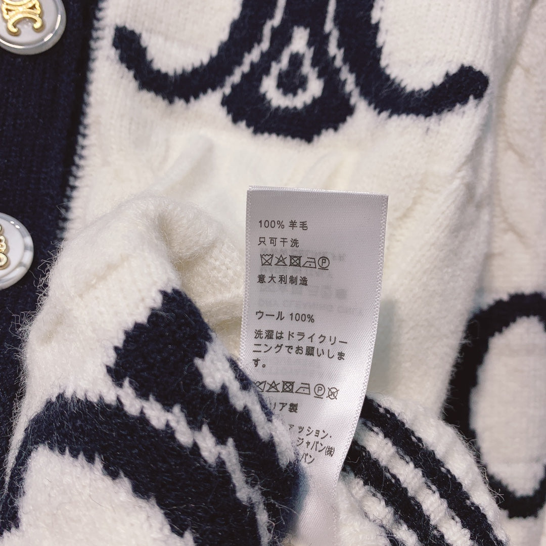 Celine 25 Cardigan Logo White Wool 293416