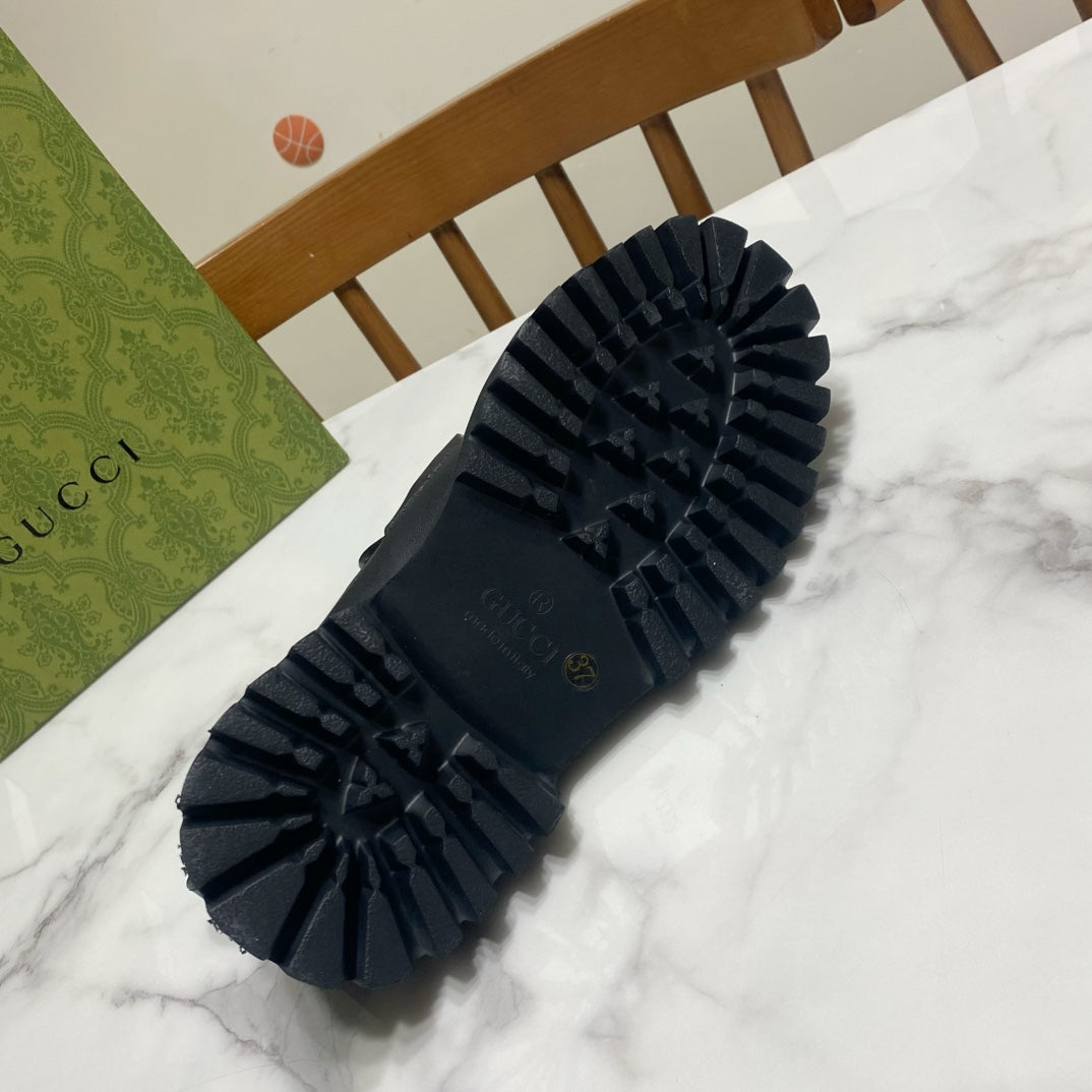 GG 26s Web Lug Sole Loafers Black Leather 106682