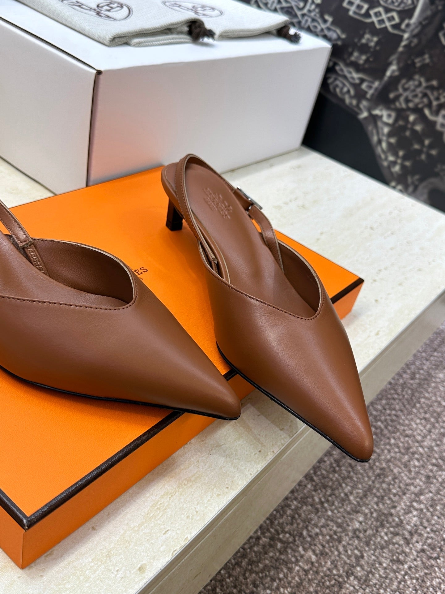 HM Nicoletta Slingback 4cm Brown Calfskin 830191