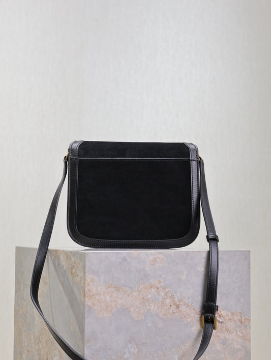 YSL Solferino Shoulder Bag Black Suede Leather