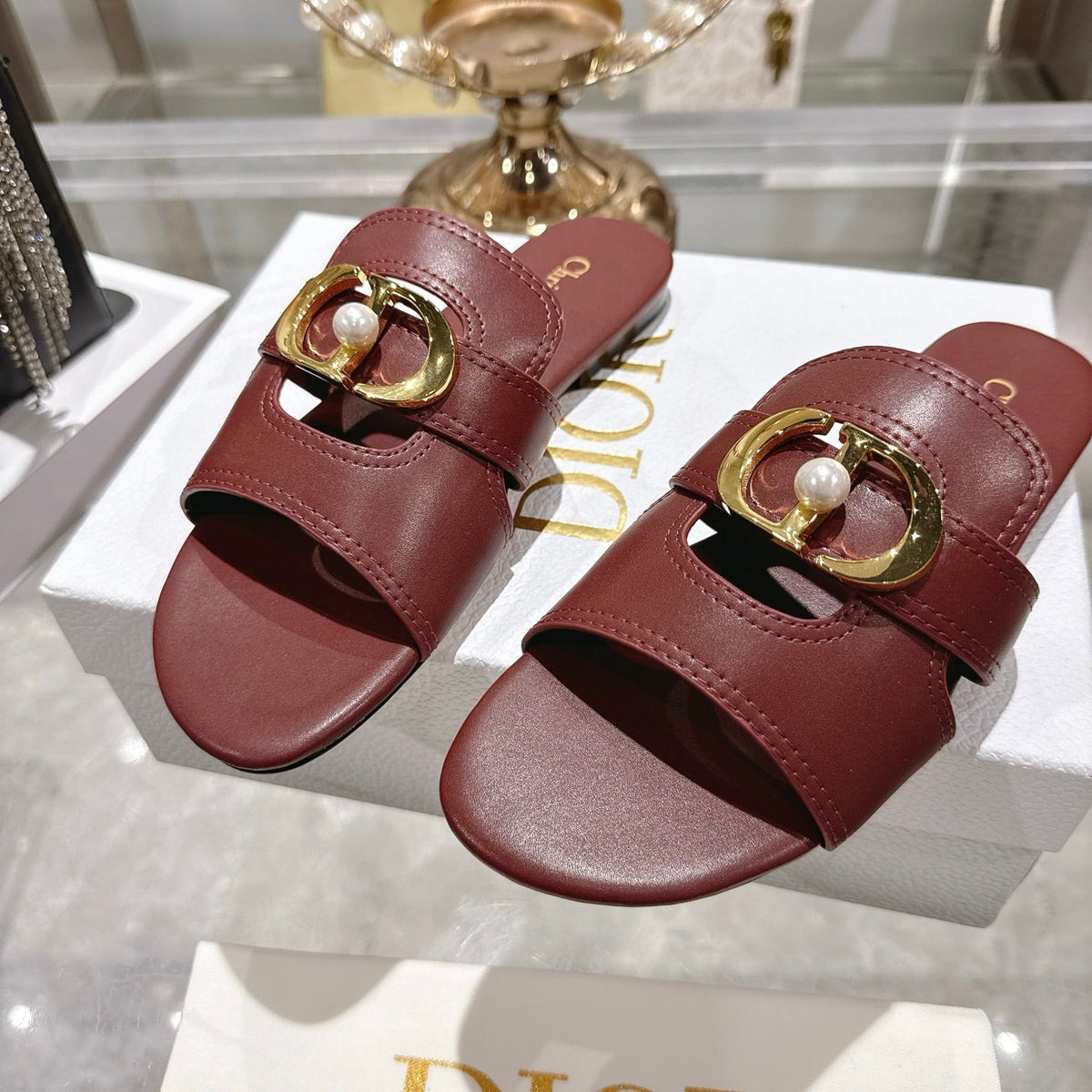 CD 26 Chunky Heel Sandals Burgundy Leather 592274