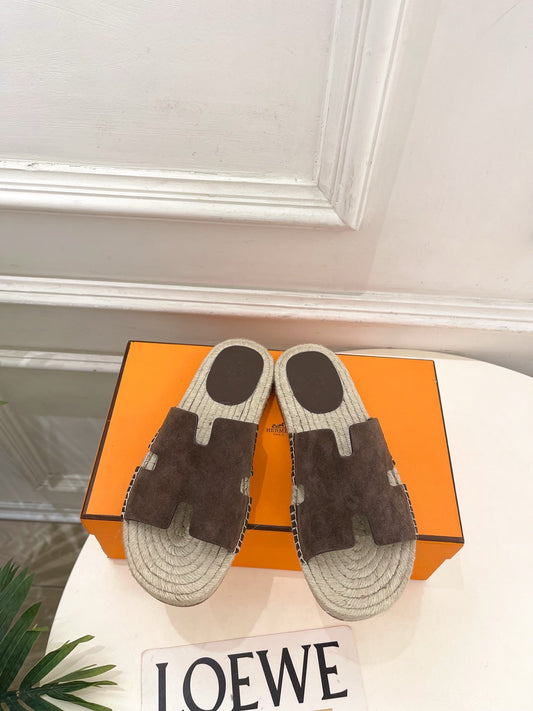 HM Antigua Espadrille Dark Brown Suede Raffia 631941