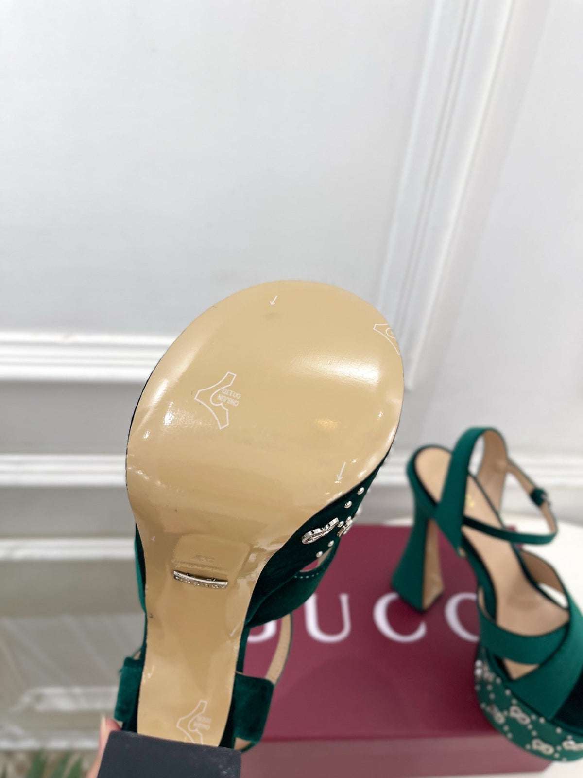 GG Janaya Platform Sandals 15.5cm Teal Green Suede 891840