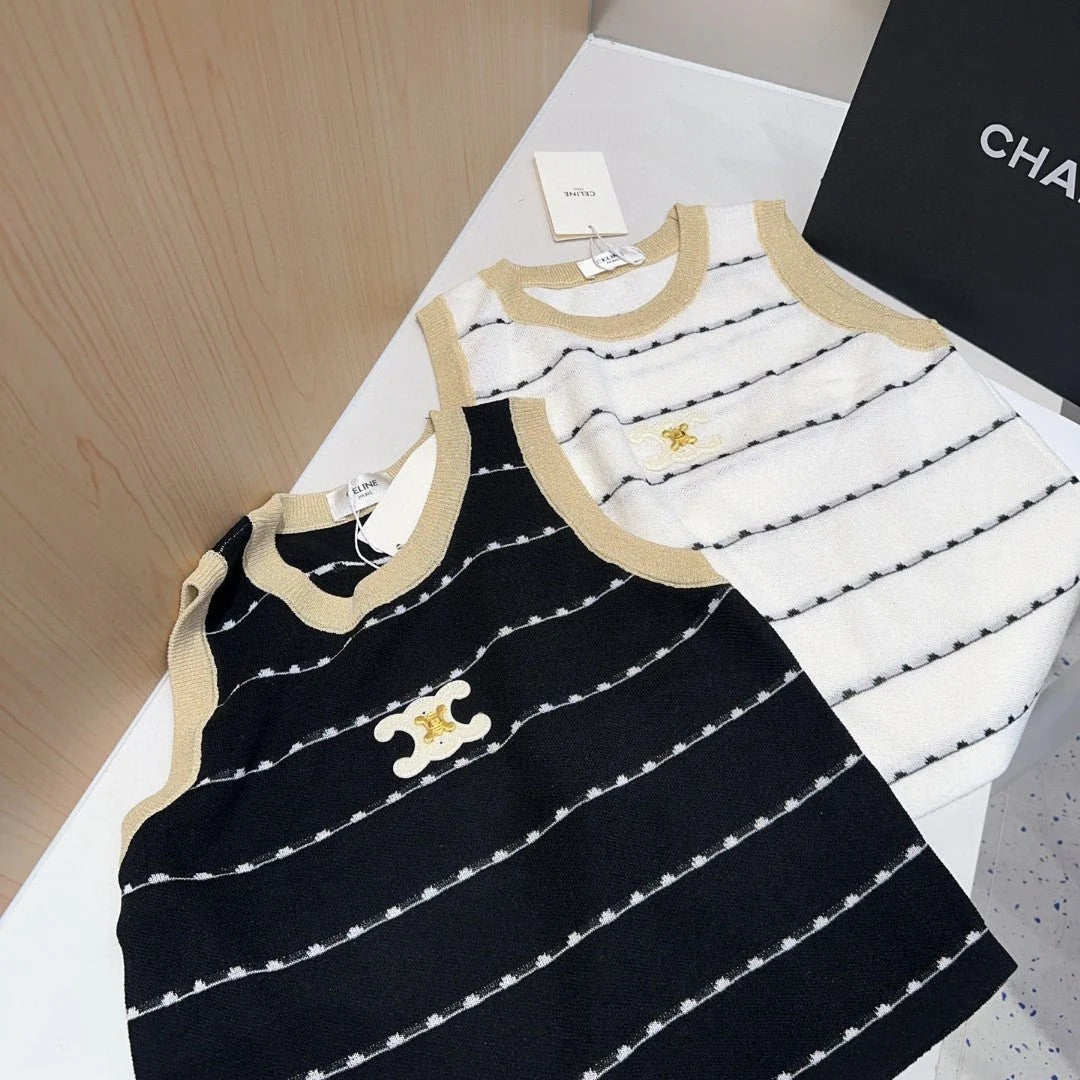 STRIPED TANK TOP 615177 IN BLACK COTTON RIBBED BEIGE TRIM