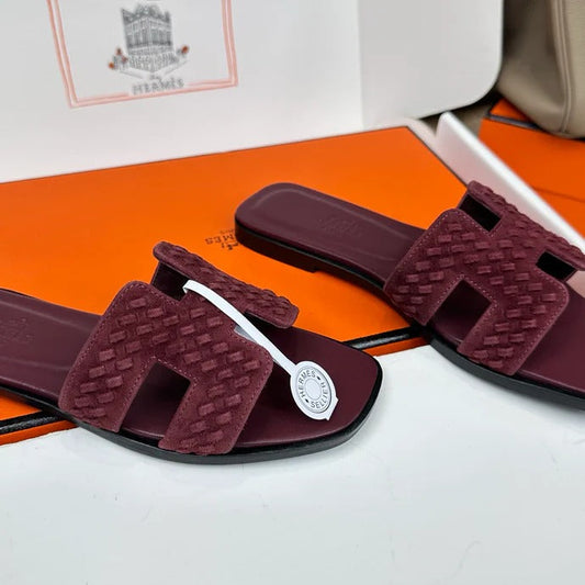 Hermes 2026 Oran Sandal Burgundy Velvet Leather 598224