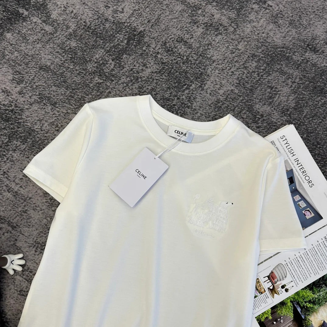 Celine 2026 T-Shirt Black Pink White Cotton 359113