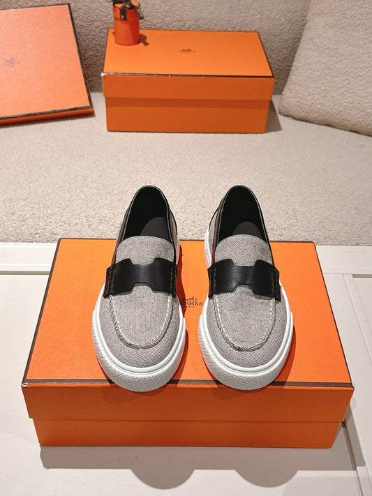HM 25ss Platform Loafers Gray Black Denim Cowhide 577165
