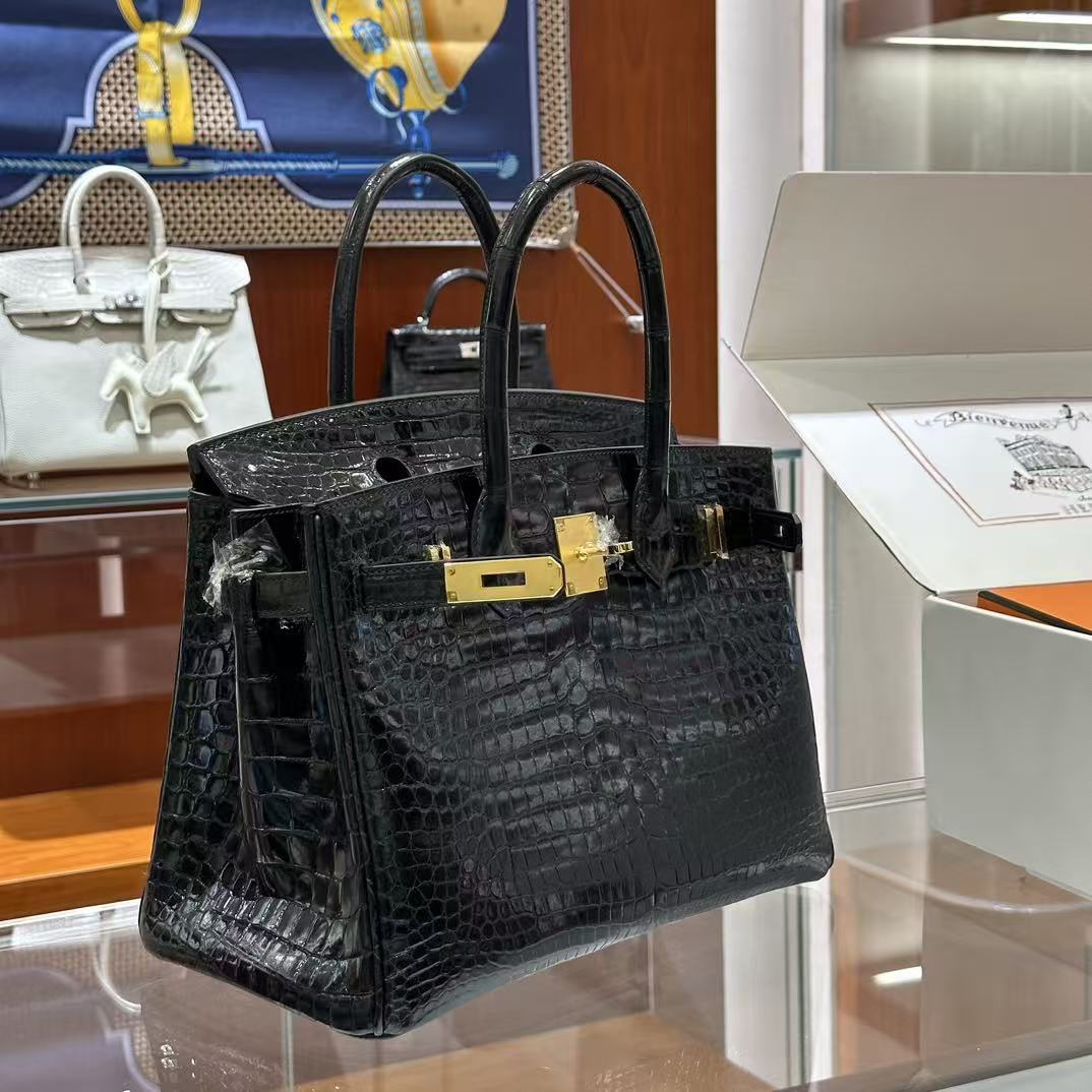 HM Birkin 30 Bag Black Shiny Crocodile Leather GHW (12 days of production)