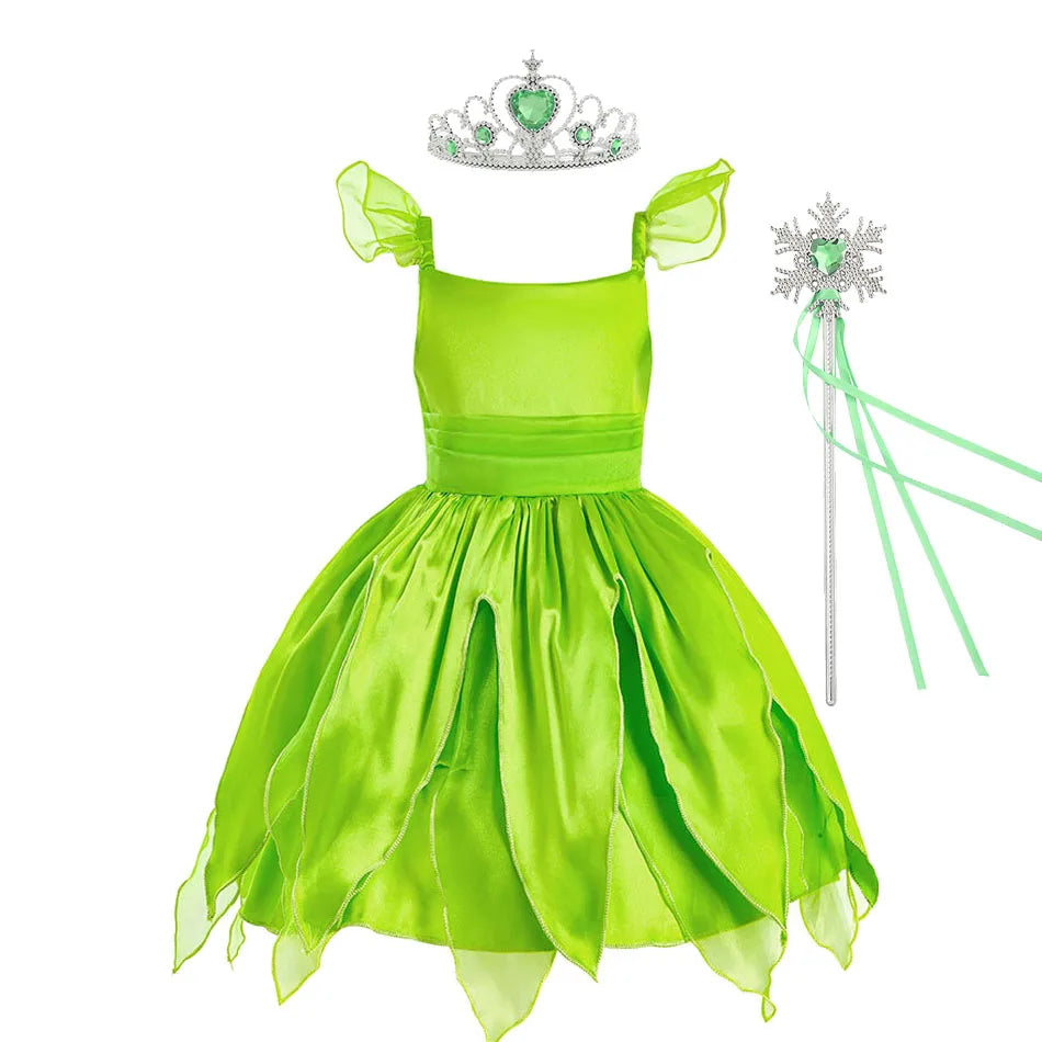 Green Fairy Girls Dress Baby Princess Evening Ruffles Fantasy Kids