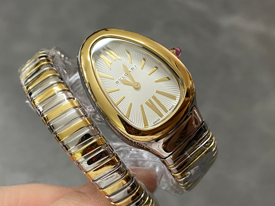 SERPENTI SPIGA GOLD SILVER CERAMIC WHITE DIAL