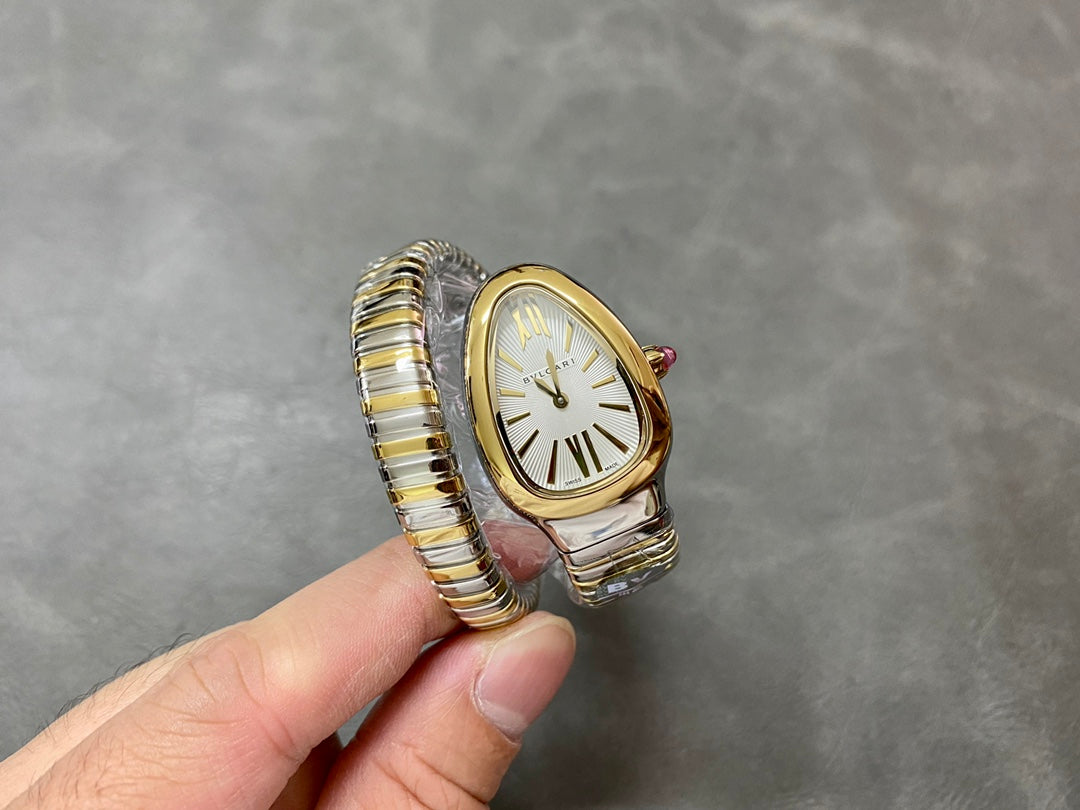 SERPENTI SPIGA GOLD SILVER CERAMIC WHITE DIAL