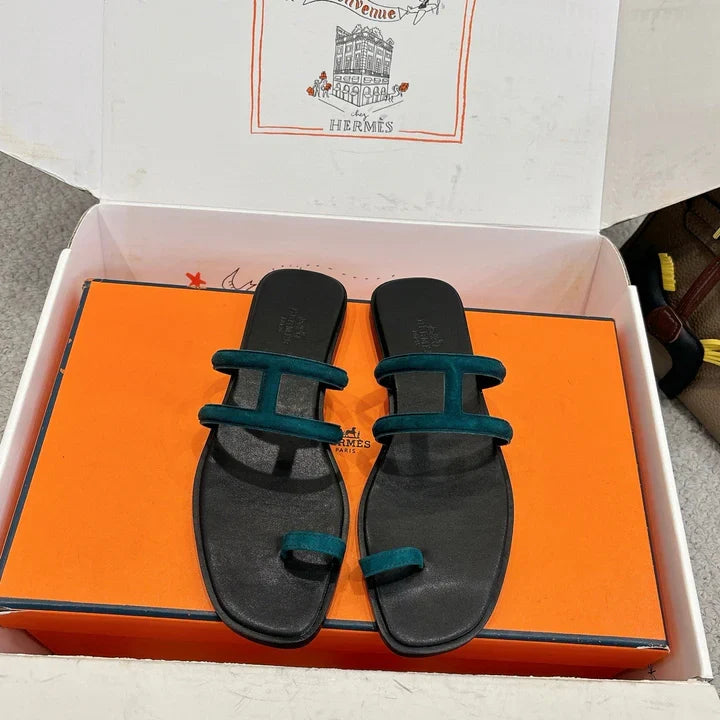 Hermes Georgia Sandals Deep Turquoise in Suede 685980