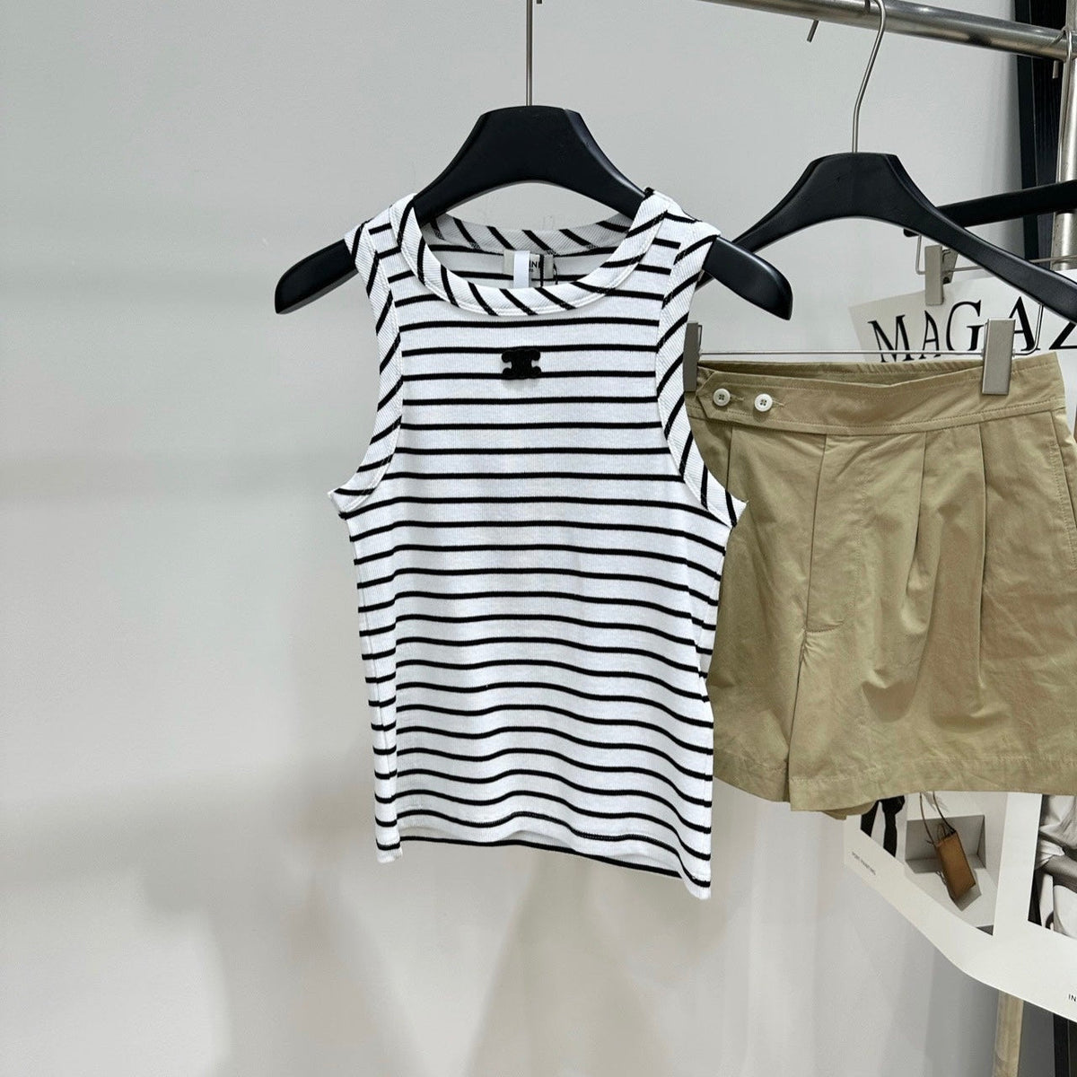 Celine Black and White Striped Halter Neck Vest in Cotton Silk Blend 385448