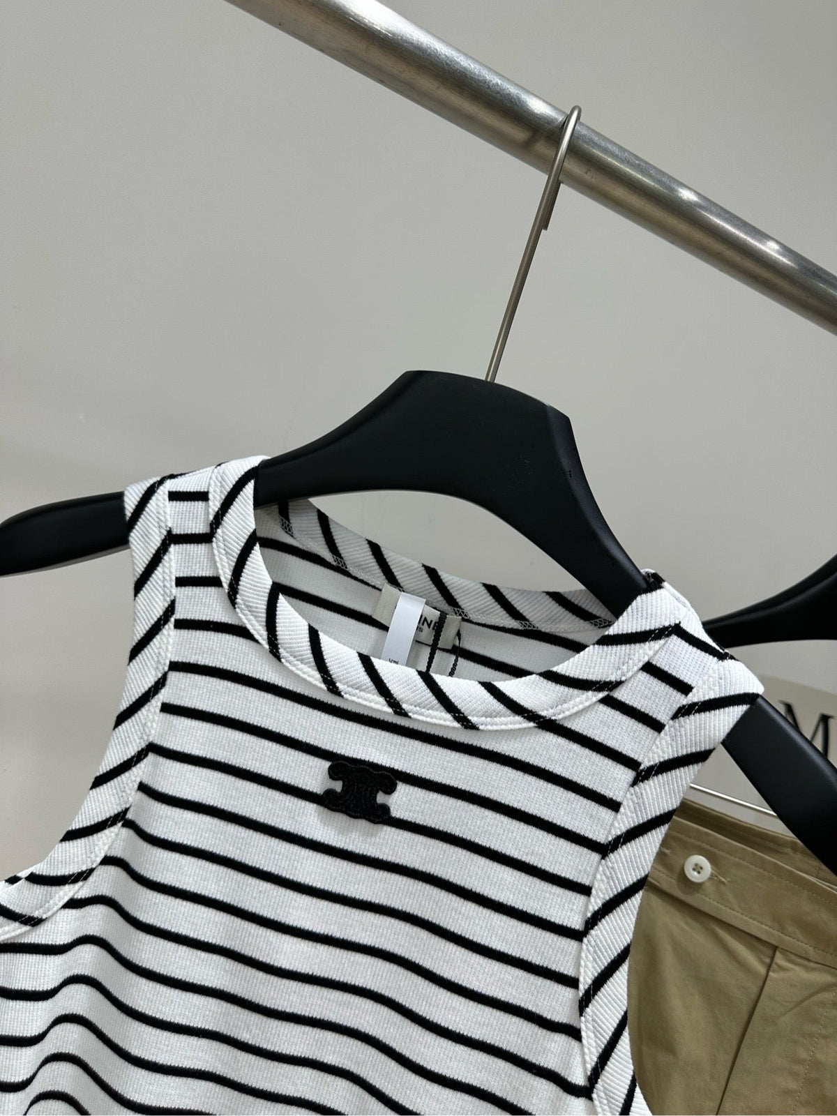 Celine Black and White Striped Halter Neck Vest in Cotton Silk Blend 385448