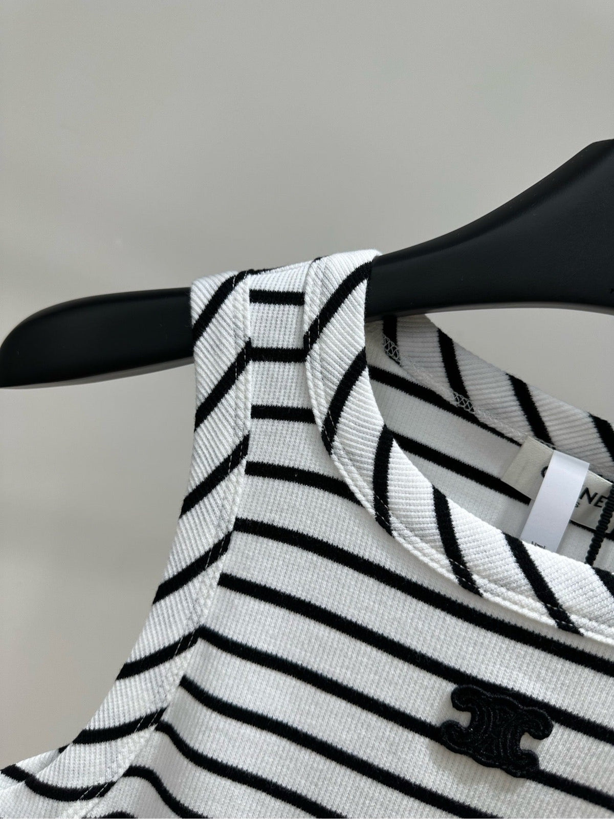 Celine Black and White Striped Halter Neck Vest in Cotton Silk Blend 385448