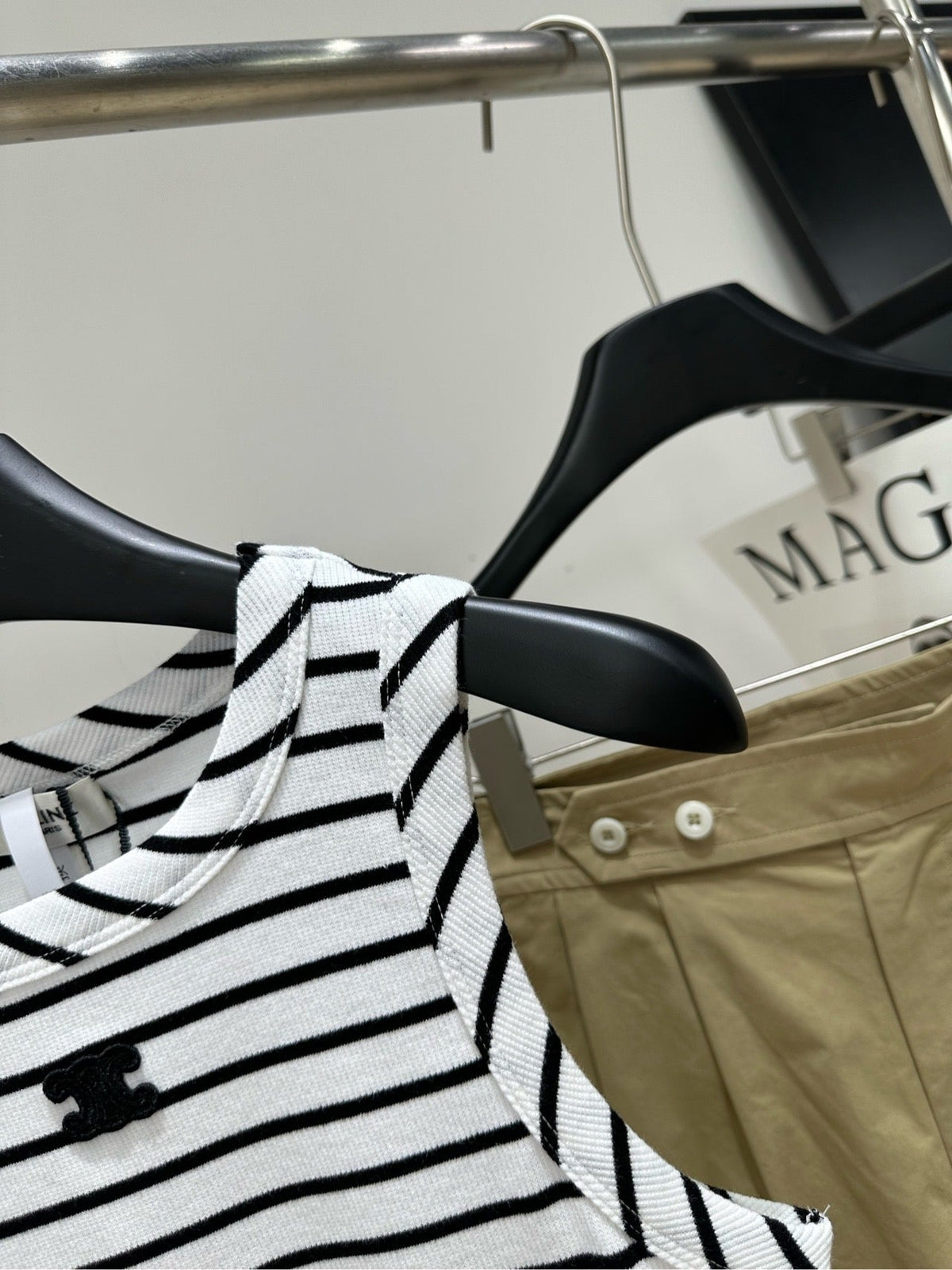 Celine Black and White Striped Halter Neck Vest in Cotton Silk Blend 385448