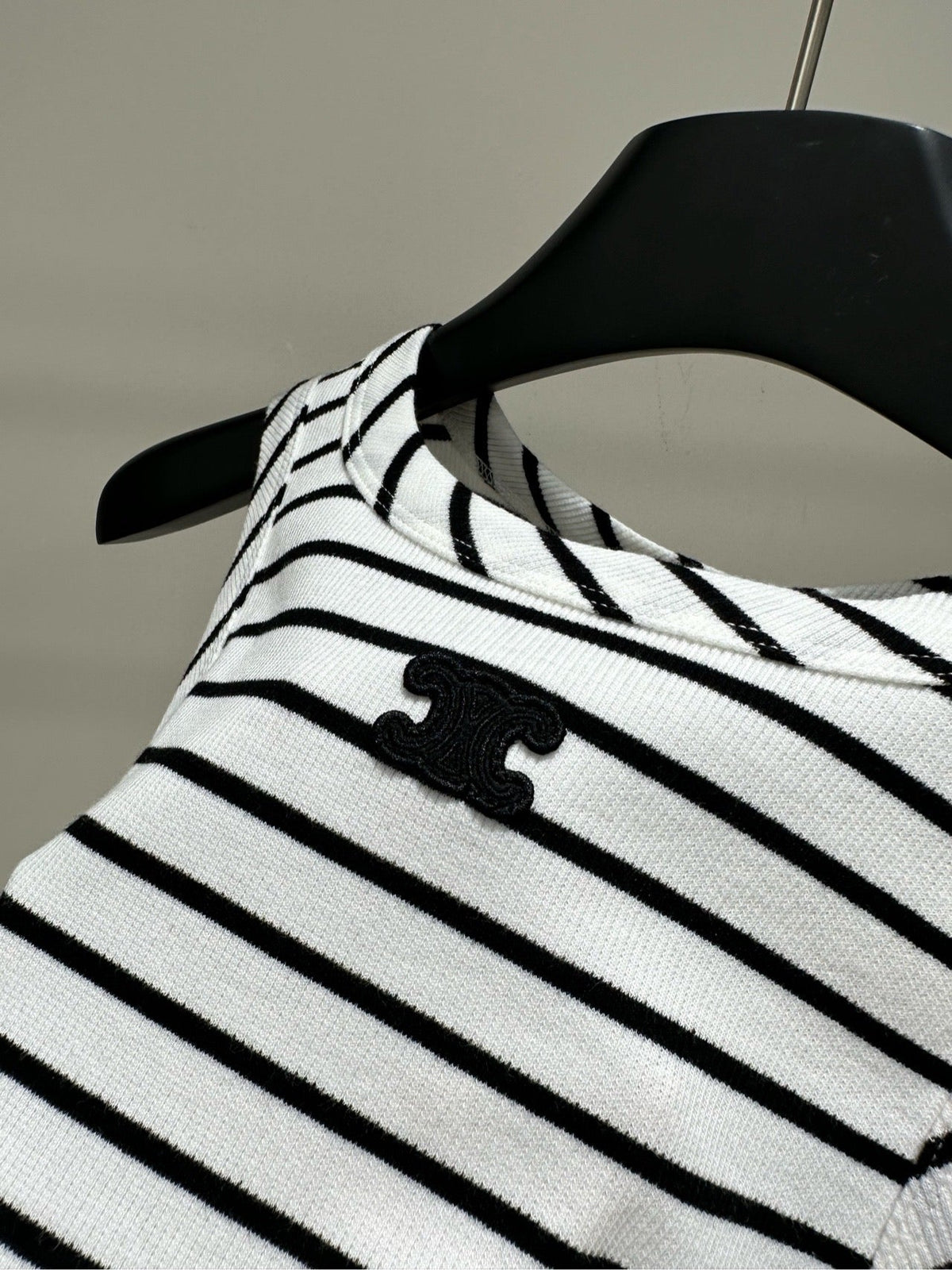 Celine Black and White Striped Halter Neck Vest in Cotton Silk Blend 385448