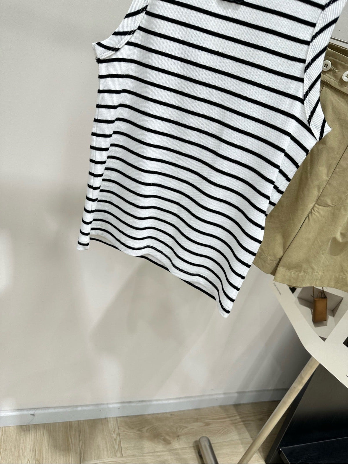 Celine Black and White Striped Halter Neck Vest in Cotton Silk Blend 385448