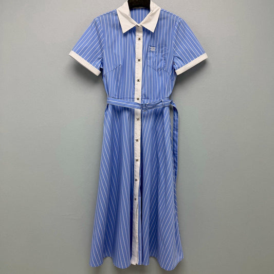 Celine Blue and White Striped Shirt Dress in Cotton 386781