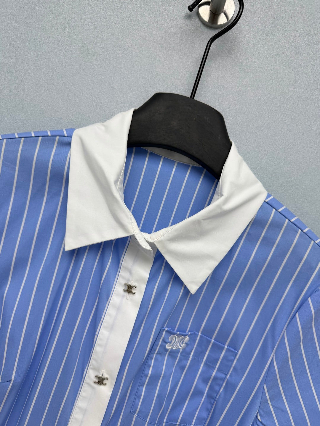 Celine Blue and White Striped Shirt Dress in Cotton 386781