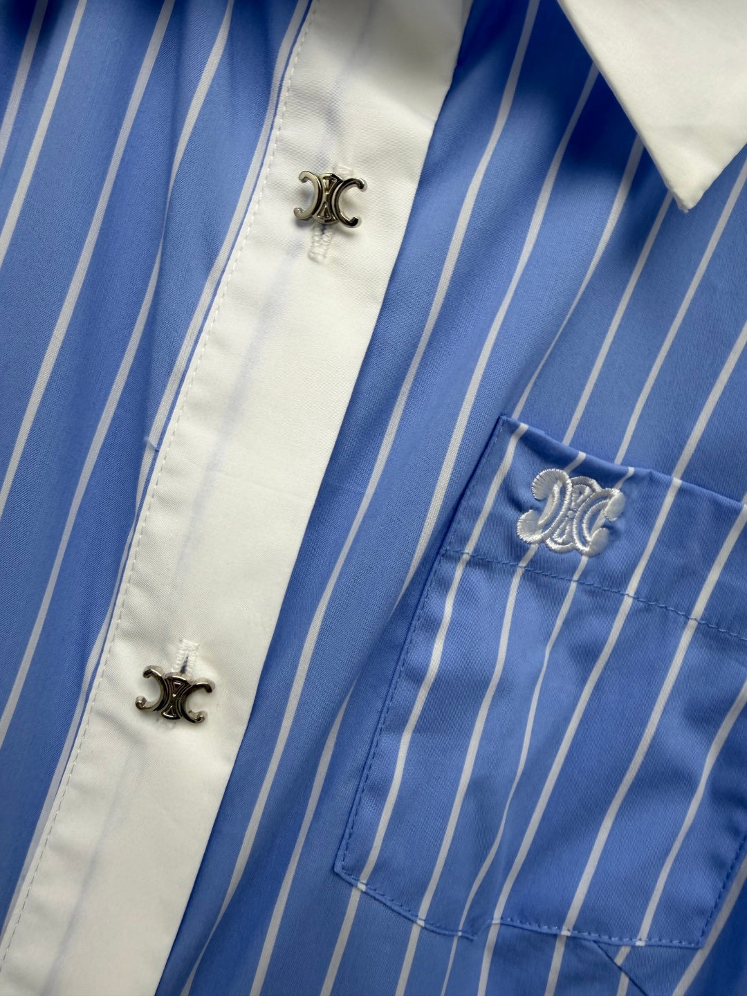 Celine Blue and White Striped Shirt Dress in Cotton 386781